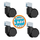 4 Adet Dönerli Koltuk Tekeri Kısa U Tablalı Siyah Metal Gövde Dayanıklı 360 Derece Döner Mekanizma thumbnail 1