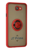 LitaeTrend Samsung Galaxy J7 Prime Kılıf Montreal Yüzüklü Silikon Kapak - Kırmızı thumbnail 2