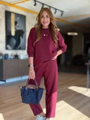 Kadın Uzun Kollu Bisiklet Yaka Viskon Iki Iplik Bluz Ve Pantolon Ikili Takım thumbnail 1