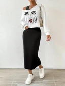 Kadın Askılı Yuvarlak Yaka Viskon Iki Iplik Elbise Ve V Yakalı Bluz Ikili Takım thumbnail 2