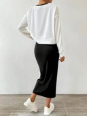 Kadın Askılı Yuvarlak Yaka Viskon Iki Iplik Elbise Ve V Yakalı Bluz Ikili Takım thumbnail 4