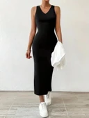 Kadın Askılı Yuvarlak Yaka Viskon Iki Iplik Elbise Ve V Yakalı Bluz Ikili Takım thumbnail 3