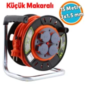Küçük Makaralı Seyyar Kablo Kapaklı 4 Prizli Plastik Uzatma Kablosu 15 Metre 3x1.5 mm CCA Kablo thumbnail 1