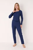 Lacivert Önden Düğmeli Pijama Takımı thumbnail 2