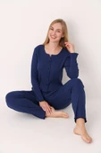 Lacivert Önden Düğmeli Pijama Takımı thumbnail 1