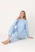 Mavi Polka Dot Önden Düğmeli Pijama Takım thumbnail 1