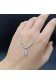 925 Ayar Gümüş Zirkon Taşlı Su Damlası Model Kadın Kolye-Şık Tasarım - 42 cm (+5cm) thumbnail 2