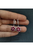 925 Ayar Çiçek Tasarımlı Kadın Gümüş Küpe -Sade ve Şık- Kırmızı Model thumbnail 1