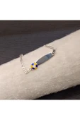 925 Ayar Gümüş Sarı - Lacivert Renkli Model Çocuk Bilekliği -İsim yazdırılabilir. 16 cm -3mm thumbnail 2