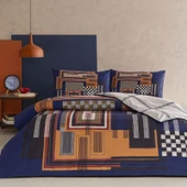 Taç Ranforce Çift Kişilik Nevresim Takımı Ravix Lacivert Lastikli thumbnail 1