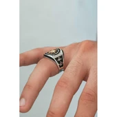 Gümüş Çapa Detaylı Pusula Erkek Yüzük thumbnail 5