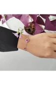 925 Ayar Gümüş Pembe Çiçek Detaylı şık Model Kadın Bileklik- Göz Alıcı Tasarım thumbnail 3