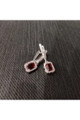 925 Ayar Gümüş Kadınlar İçin Özel Tasarım Küpe - Sade ve Şık - Kırmızı Detaylı Sallantılı Model thumbnail 2