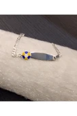 925 Ayar Gümüş Sarı - Lacivert Renkli Model Çocuk Bilekliği -İsim yazdırılabilir. 16 cm -3mm thumbnail 1