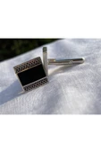 925 Ayar Gümüş Siyah Erkek Kol Düğmesi (Kare)- Şık Tasarım thumbnail 1