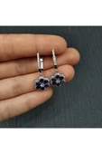 925 Ayar Çiçek Tasarımlı Kadın Gümüş Küpe -Sade ve Şık- Mavi Model thumbnail 2