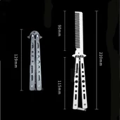 Gri Katlanabilir Paslanmaz Çelik Kelebek Bıçak Tarak Sakal Bıyık Fırçası Profesyonel Saç Kesimi İçin Tarak thumbnail 4