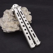 Gri Katlanabilir Paslanmaz Çelik Kelebek Bıçak Tarak Sakal Bıyık Fırçası Profesyonel Saç Kesimi İçin Tarak thumbnail 3