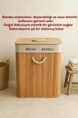 Porsima Pbt-440 Çift Bölmeli Kapaklı Kirli Çamaşır Sepeti Dikdörtgen - İki Bölmeli Bambu Kirli Çamaşır Sepeti Bambu thumbnail 2