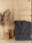 Unisex Premium Koleksiyon Pamuklu Kapüşonlu Bornoz thumbnail 3