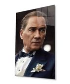 Yapay Zeka Atatürk Portresi Cam Tablo, Ev ve Ofis Duvar Dekoru, Hediyelik Büyük Temperli Cam Tablo thumbnail 1