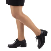 Kadın Hakiki Deri 5 Cm Topuklu Günlük Rahat Bağcıklı Oxford Ayakkabı thumbnail 3