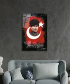 Vatanını En Çok Seven Görevini En İyi Yapandır Atatürk Türk Bayrağı Cam Tablo, Ev Ofis Duvar Dekoru thumbnail 3