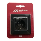 MUTLUSAN RİTA-2220 629 0284 BLİSTERLİ - KARTLI SİYAH - USB + TYPE-C &apos; Lİ TOPRAKLI PRİZ ÇERÇEVELİ (5284) thumbnail 2