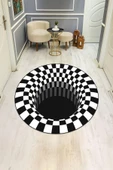 3D Modern Desenli Yuvarlak Dijital Baskı Kaymaz Tabanlı Halı H0336 Renkli 120 X 120 thumbnail 2