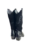Siyah Hakiki Deri ve Süet İşleme Detaylı Western Çizme thumbnail 3