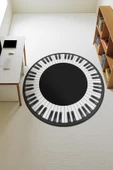 Piano Desenli Yuvarlak Dijital Baskı Kaymaz Tabanlı Halı H0333 Renkli 200 X 200 thumbnail 1