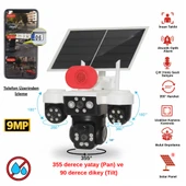 Apronx 9MP Solar PTZ Kamera | 3 Lens Üçlü Görüş Wi-Fi Kamera | Şarjlı & Akıllı Güvenlik Sistemi thumbnail 1