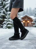Kadın Siyah Süet Yumuşak Deri, Kürklü Kışlık Bağcıklı Bot thumbnail 1