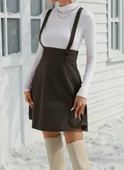 MDB Kadın Askılı Düğmeli Mini Süet Elbise thumbnail 1