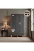 Home Comiet Sally 3 Kapaklı Aynalı MDF Çekmeceli Antrasit Gardırop thumbnail 2