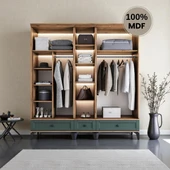 comiet Silva 5 Kapaklı Çekmeceli ayaklı tasarım country MDF Gardırop thumbnail 3