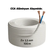 CCA Çok Telli Kablo 2x1.5 mm 100 Metre Elektrik Kablosu Topraklama Yok Alüminyum Alışım Beyaz Renk thumbnail 4