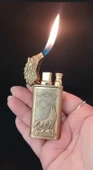 Gold Kaplama Kurt Figürlü Türkiye Temalı Jet Alevli Çakmak thumbnail 2