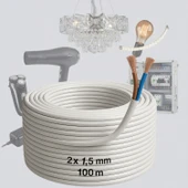 CCA Çok Telli Kablo 2x1.5 mm 100 Metre Elektrik Kablosu Topraklama Yok Alüminyum Alışım Beyaz Renk thumbnail 3