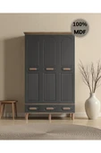 Home Comiet Pera 3 Kapaklı MDF Çekmeceli Antrasit Gardırop thumbnail 1