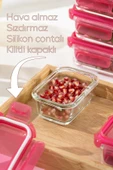 Porsima 4374 3lü Kilitli Sızdırmaz Kapaklı Yiyecek Erzak Saklama Kabı Seti - Cam Saklama Kabı - 150ml Pembe thumbnail 3