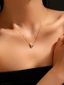 X Heart Altın Parıltı Minimal Kadın Gümüş Kolye thumbnail 2