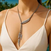 Tüyler Şekilli Kadın Kolye Gümüş Kaplama El Yapımı Ayarlanabilir Kolye thumbnail 1