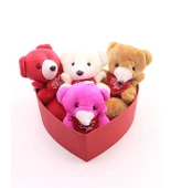 Kalp Kutuda 4 Adet Mini Ayıcık Sevgiliye Eşe Sürpriz Hediye Hediye Kutusu Set HDH75 thumbnail 5