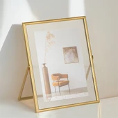 Porsima Dhz90102 Altın Metal Modern Dekoratif Cam Fotoğraf Çerçevesi Masa Duvar Fotoğraf Çerçevesi 18x22cm thumbnail 2