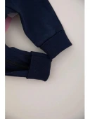 Lacivert Tavşan Nakışlı Kapüşonlu Pon Ponlu Bebek Tulum thumbnail 3