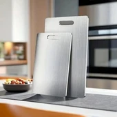 2 Boy Paslanmaz Çelik Leke Tutmaz,Kırılmaz,Antibakteriyel,Elde ve Bulaşık Makinesinde Yıkanabilen Meyve,Sebze,Et,Tavuk Kesim Panosu thumbnail 4