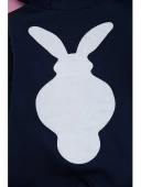 Lacivert Tavşan Nakışlı Kapüşonlu Pon Ponlu Bebek Tulum thumbnail 4