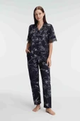 MDB MdbShop Yarım Kollu V Yaka Kadın Viskon Çiçek Desenli Yazlık Dokuma Dantel Detaylı Pijama Takımı thumbnail 1
