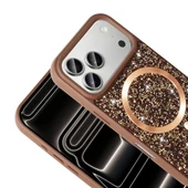 iPhone 17 Pro Kılıf Pırlanta Tasarımlı M-safe Şarj Özellikli ZNTH Mozaik Silikon Kapak - Titanyum-Gr thumbnail 6